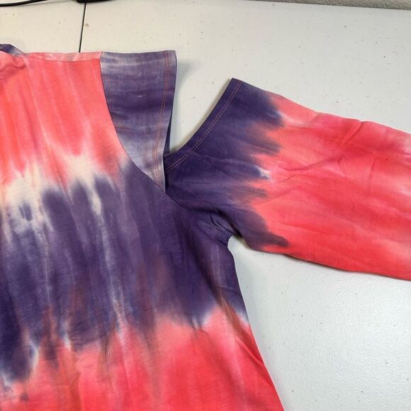 NWT Hayden Plus Size PinK Purple Tie Dye French Terry Dress Cold Shoulders - 2XL - Picture 8 of 11